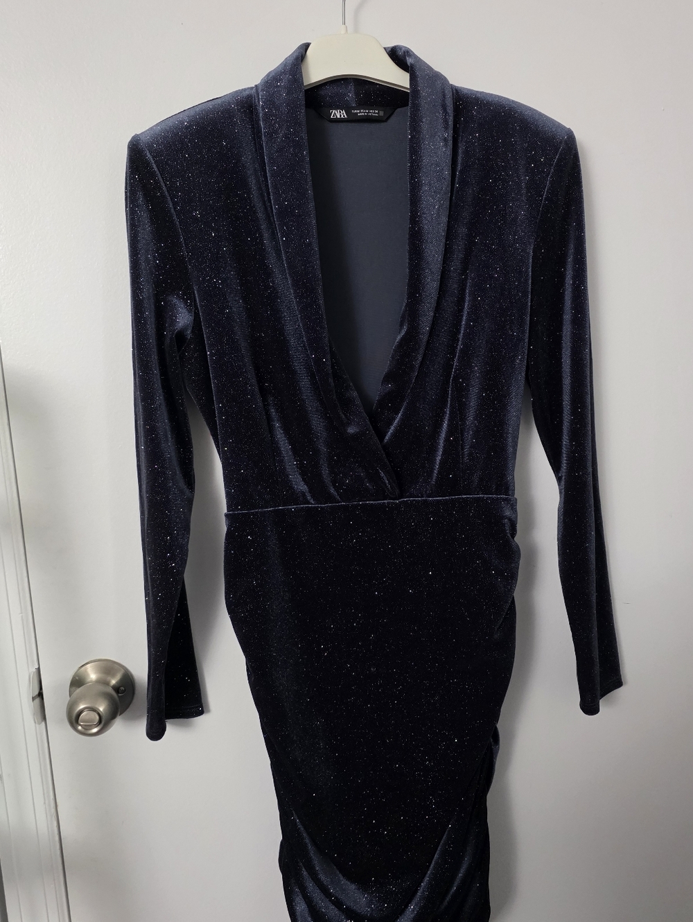 Zara Navy Sparkle Velvet Wrap Dress